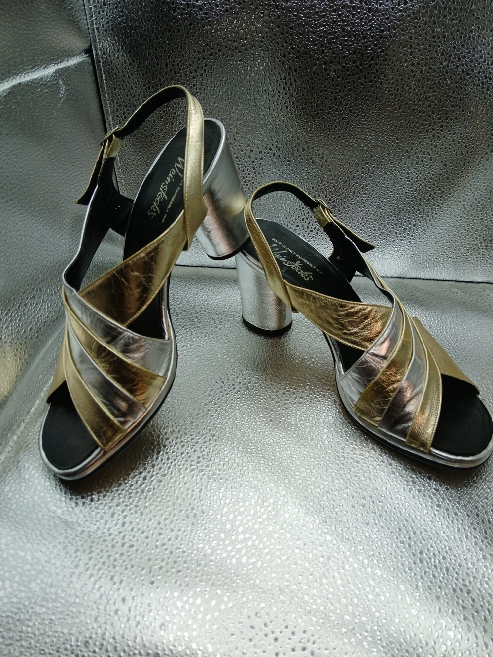 Weinstocks Metallic Gold & Silver Slingback Block Heel Sandals Women's Size 7Wei